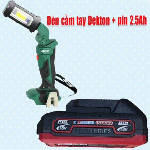 Đèn cầm tay Dekton + pin 2.5Ah