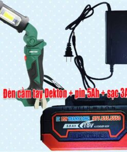 Đèn cầm tay Dekton + pin 5Ah + sạc 3A