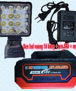 Đèn led 16 bóng để bàn + pin 5Ah + sạc 2A