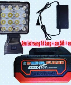Đèn led 16 bóng để bàn + pin 5Ah + sạc 3A