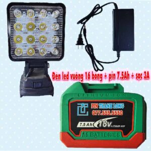 Đèn led dùng pin phổ thông + pin 7.5Ah + sạc 3A