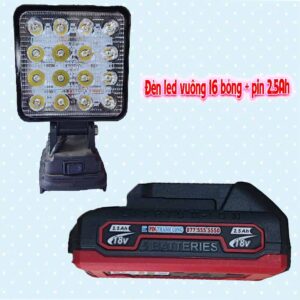 Đèn led vuông 16 bóng + pin 2.5Ah