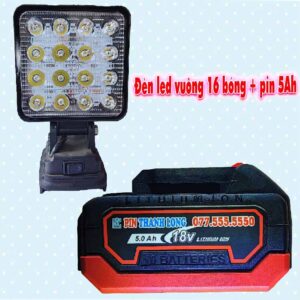 Đèn led vuông 16 bóng + pin 5Ah