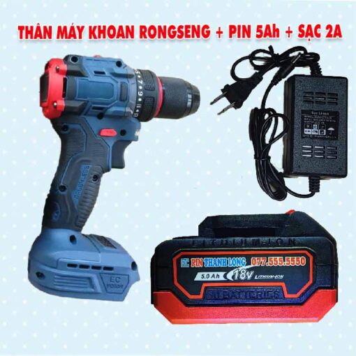 Thân máy khoan RONGSENG 2 chức năng + Pin 5Ah + sạc 2A