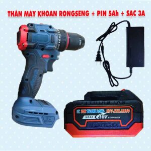 Thân máy khoan RONGSENG 2 chức năng + Pin 5Ah + sạc 3A