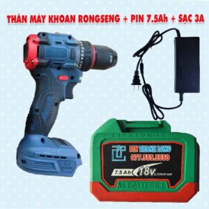 Thân máy khoan RONGSENG 2 chức năng + Pin 7.5Ah + sạc 3A