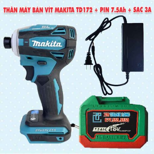 Thân máy bắn vít Makita TD172 + Pin 7.5Ah + Sạc 3A
