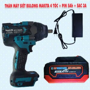 Thân máy siết bulong Makita 4 tốc + Pin 5Ah + Sạc 3A